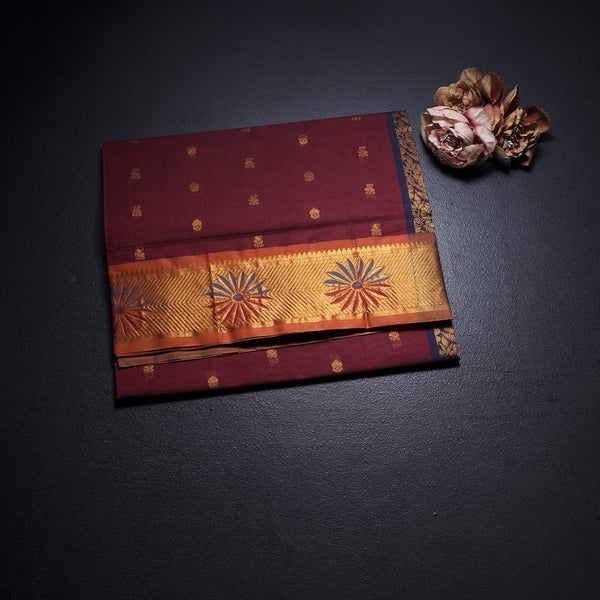 KTSR41977-1-Venkatagiri-Cotton-Maroon-Zari-Worked-Saree-fold