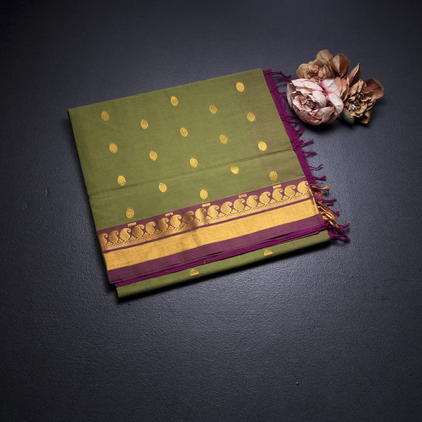 KTSR41979-1-Venkatagiri-Cotton-Olive-Green-Zari-Worked-Saree-fold