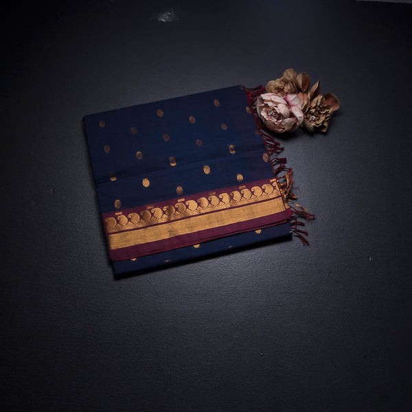KTSR41982-1-Venkatagiri-Cotton-Dark-Blue-Zari-Worked-Saree-fold