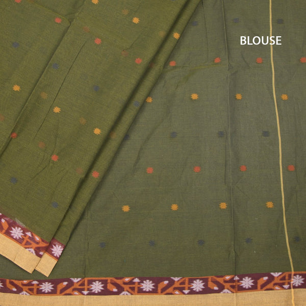 KTSR41985-4-Bengali-Cotton-Olive-Green-Saree-With-Thread-Buttas-blouse