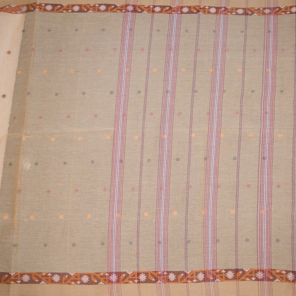 KTSR41986-2-Bengali-Cotton-Sandal-Saree-With-Thread-Buttas-full-veiw