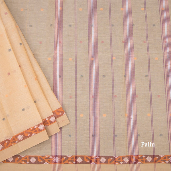 KTSR41986-3-Bengali-Cotton-Sandal-Saree-With-Thread-Buttas-pallu