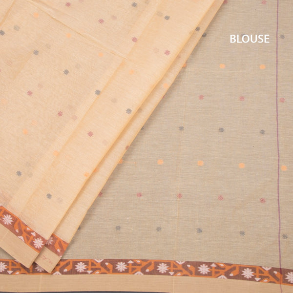 KTSR41986-4-Bengali-Cotton-Sandal-Saree-With-Thread-Buttas-blouse