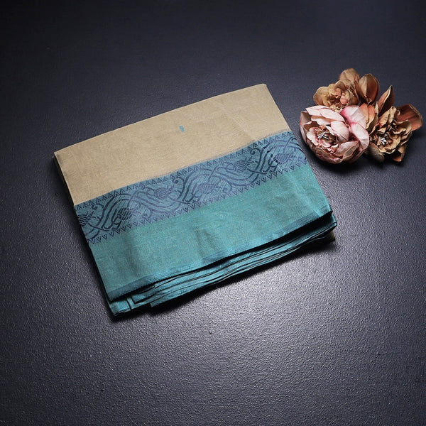 KTSR41990-1-Bengali-Cotton-Pista-Green-Saree-With-Thread-Buttas-fold