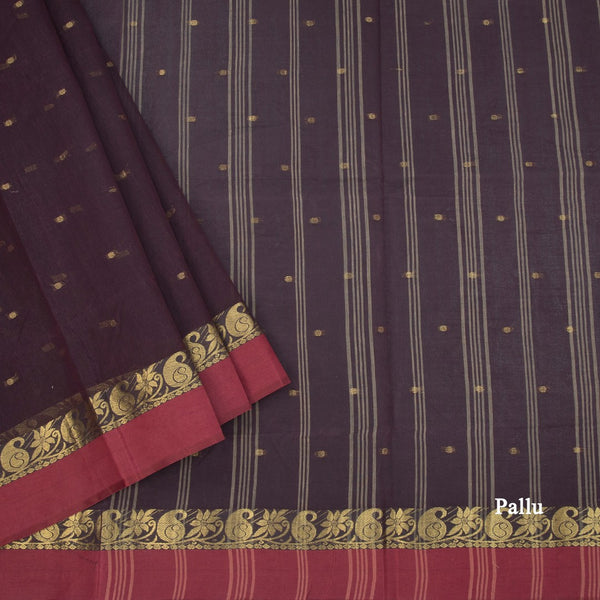 KTSR41993-3-Bengali-Cotton-Dark-Brown-Saree-With-Thread-Buttas-pallu