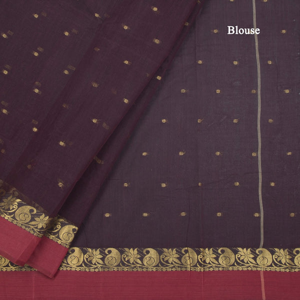 KTSR41993-4-Bengali-Cotton-Dark-Brown-Saree-With-Thread-Buttas-blouse