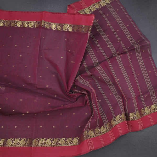 KTSR41994-5-Bengali-Cotton-Dark-Pink-Saree-With-Thread-Buttas-crush