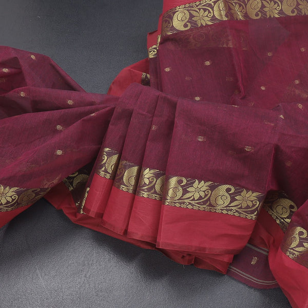 KTSR41994-Bengali-Cotton-Dark-Pink-Saree-With-Thread-Buttas-main