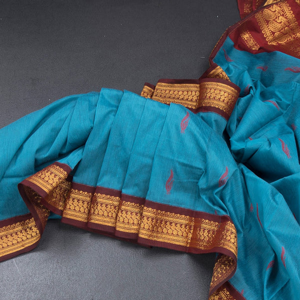 KTSR42002-Kalyani-Cotton-Peacock-Blue-Zari-Worked-Saree-main