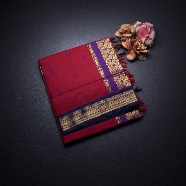 KTSR42003-1-Kalyani-Cotton-Red-Zari-Worked-Saree-fold