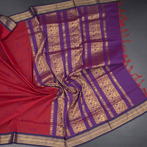 Kalyani Cotton Red Zari Worked Saree
