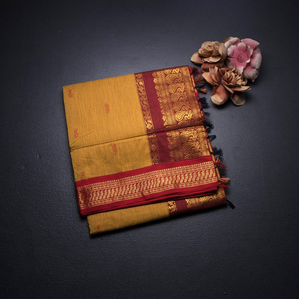 KTSR42010-1-Kalyani-Cotton-Yellow-Zari-Worked-Saree-02-fold