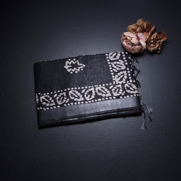 KTSR42018-1-Semi-Linen-Black-Shibori-Printed-Saree-fold