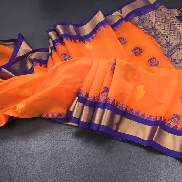 KTSR42026-Silk-Cotton-Dark-Orange-Zari-Worked-Saree-main