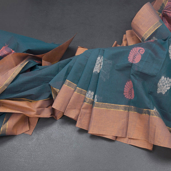 KTSR42062-Negamam-Cotton-Teal-Blue-Thread-Embossed-Saree-main