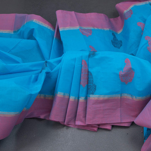 KTSR42066-Negamam-Cotton-Blue-Thread-Embossed-Saree-main