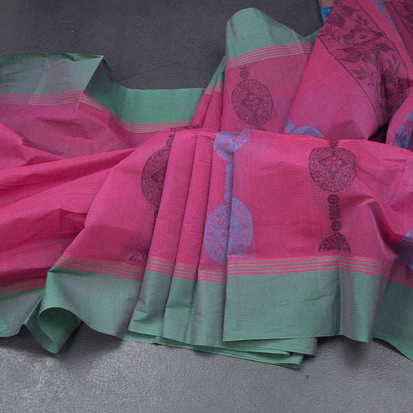 KTSR42068-Negamam-Cotton-Hot-Pink-Thread-Embossed-Saree-main