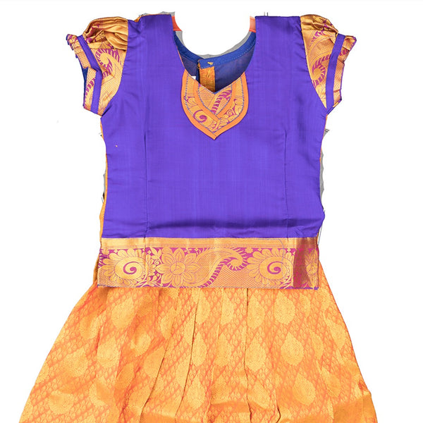 Pure Silk Percian Blue With Gold Yellow 2 Years Baby Pavadai Set