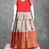 Red And Grey Embossed Kids Pavadai