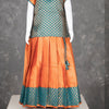 Green And Orange Embossed Kids Pavadai