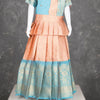 Aqua Blue And Peach Embossed Kids Pavadai