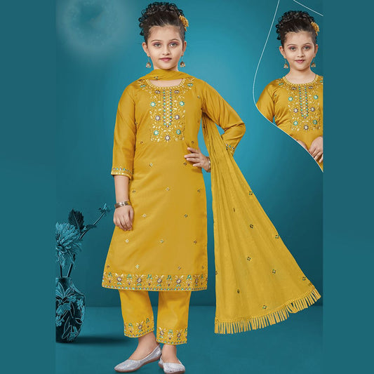Silk Cotton Mustard Salwar Suit 03