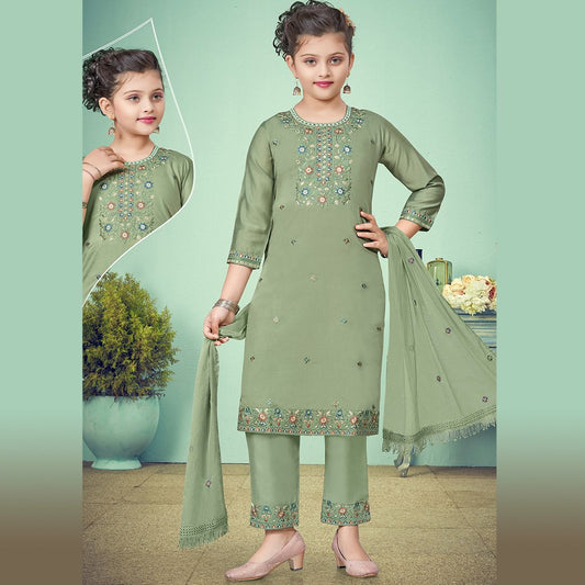 Silk Cotton Sage Green Salwar Suit 02