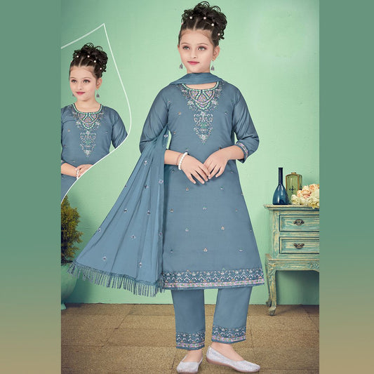 Silk Cotton Blue Salwar Suit 02