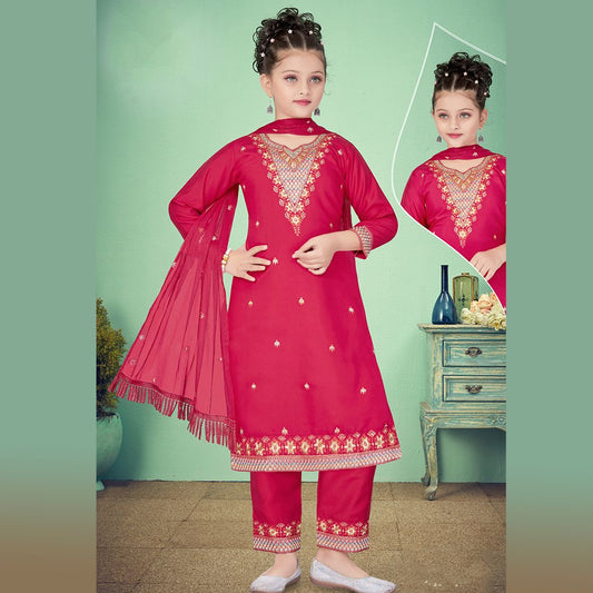 Silk Cotton Rani Pink Salwar Suit 04