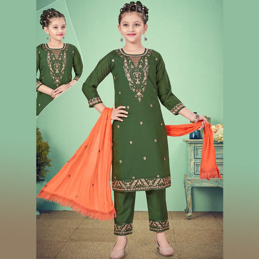Silk Cotton Olive Green Salwar Suit