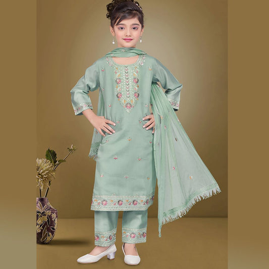 Silk Cotton Pista Green Salwar Suit