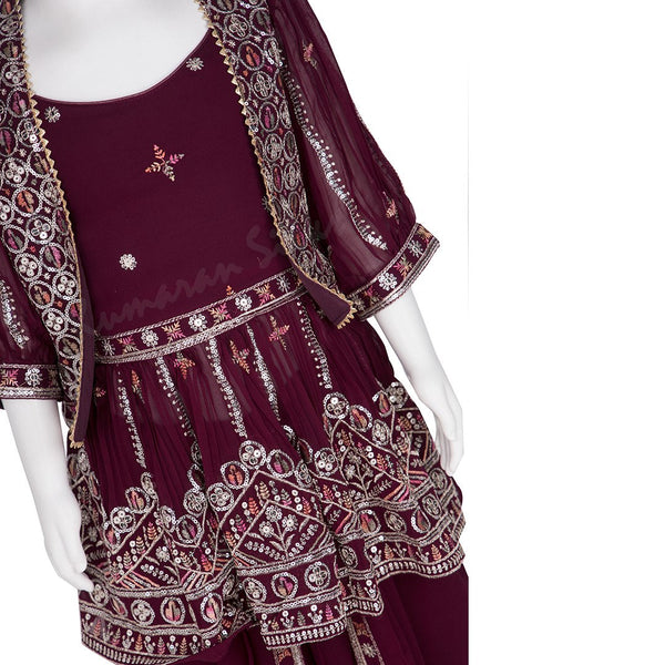 Wine Colour Embroidered Patiyala Set