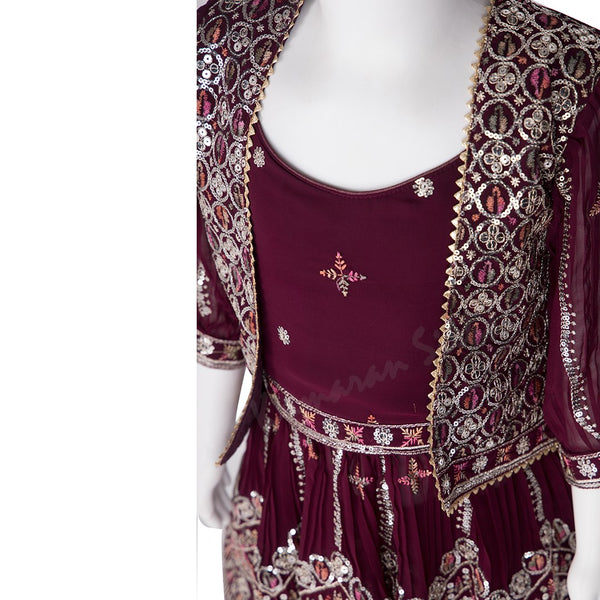 Wine Colour Embroidered Patiyala Set