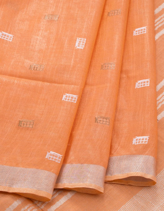 Peach Linen With Embroidery Saree