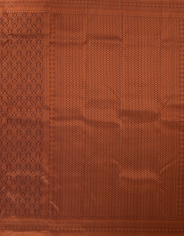 Traditional Brown Brocade Silk Saree With Printed Motifs Over The Body