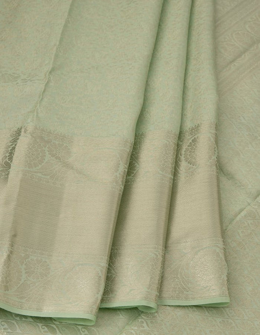 Light Green Brocade Silk Saree With Silver Zari Work