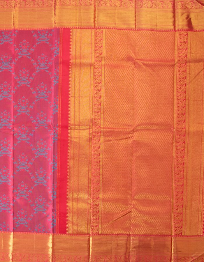 Pink Silk Saree With Floral Weaves And Pink Zari Border