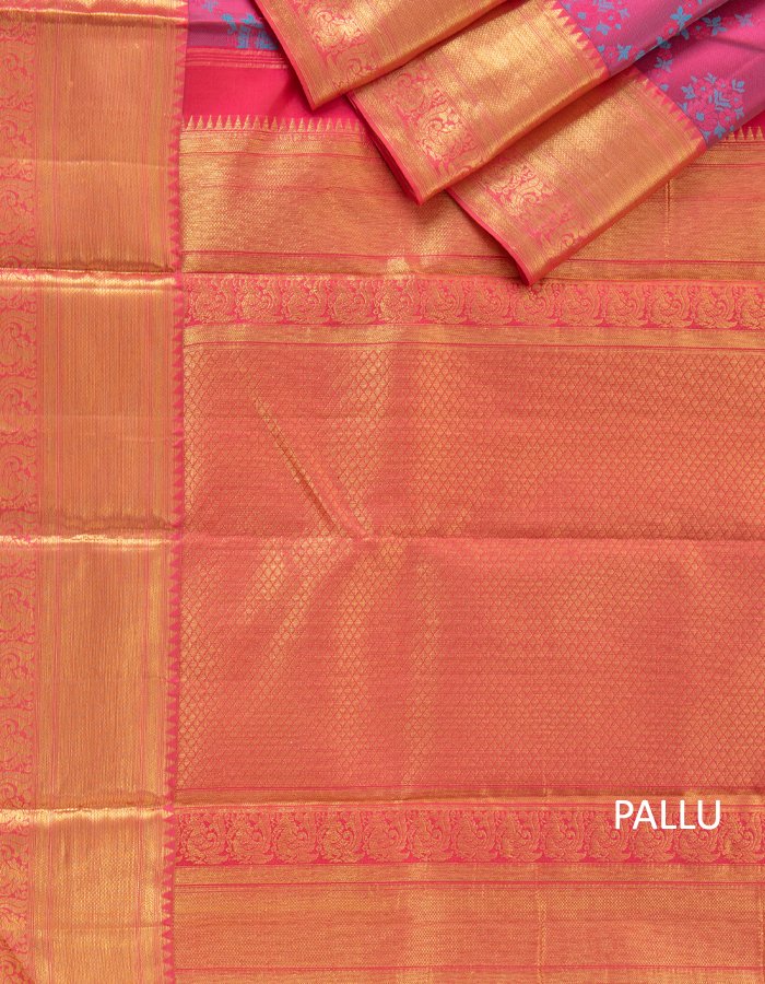 Pink Silk Saree With Floral Weaves And Pink Zari Border