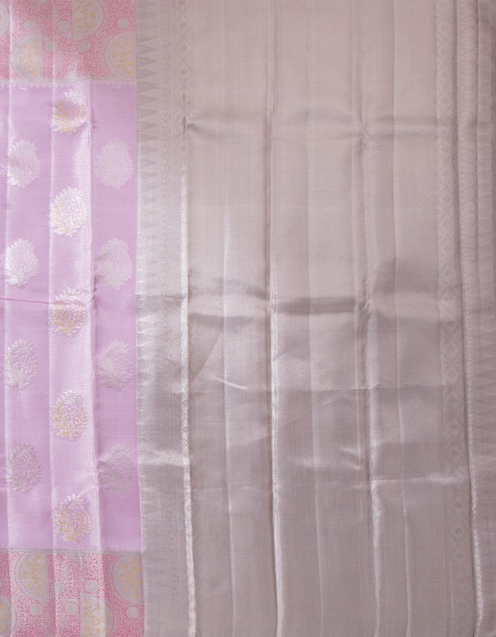 Pink Tissue Woven Silk Saree With Zari Motifs On Body And Brocade Border