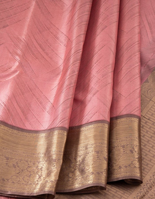 Amaranth Pink Stylishly Woven Silk Saree With Brown Zari Border