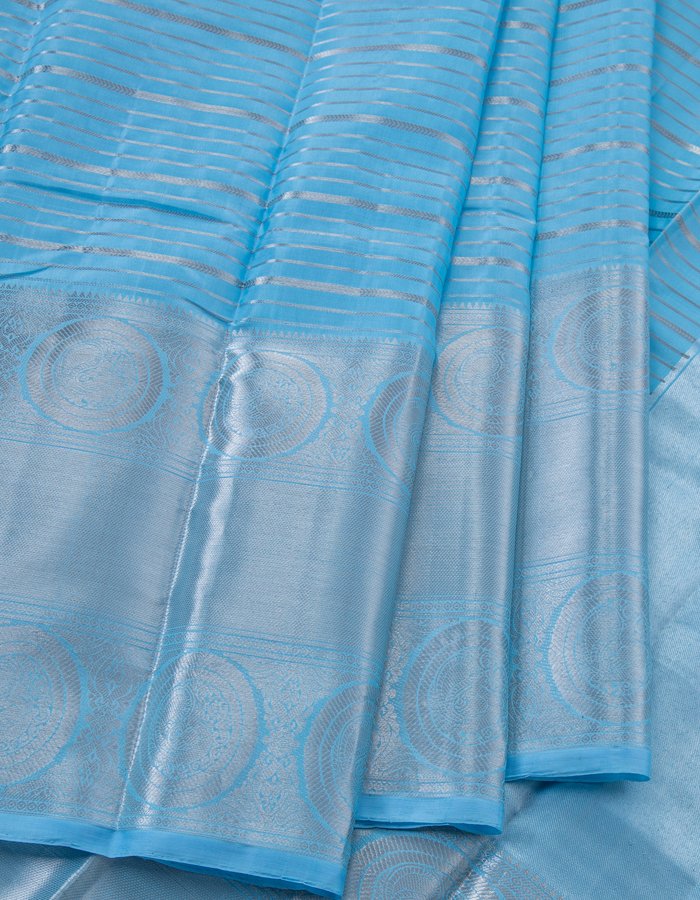 Beldhaari Striped Blue Silk Saree With Silver Zari