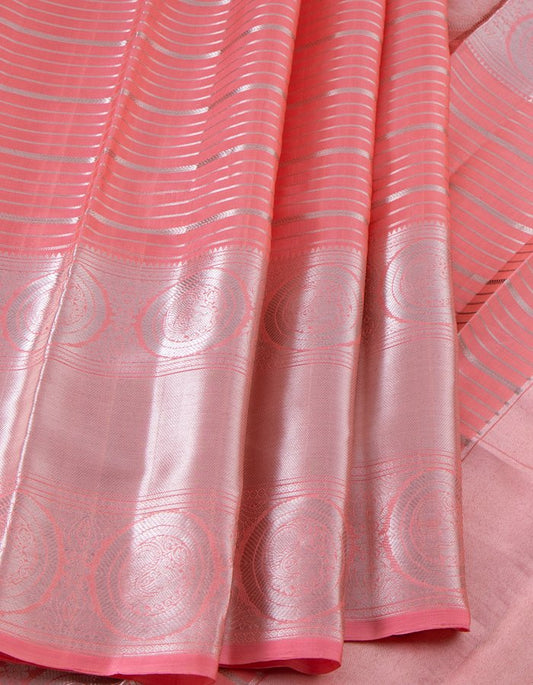 Beldhaari Striped Pink Silk Saree With Silver Zari