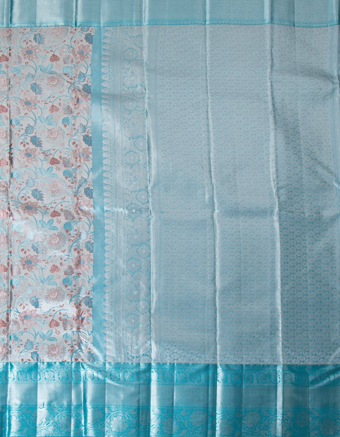 Silver Tissue Silk Saree With Floral Brocade Design