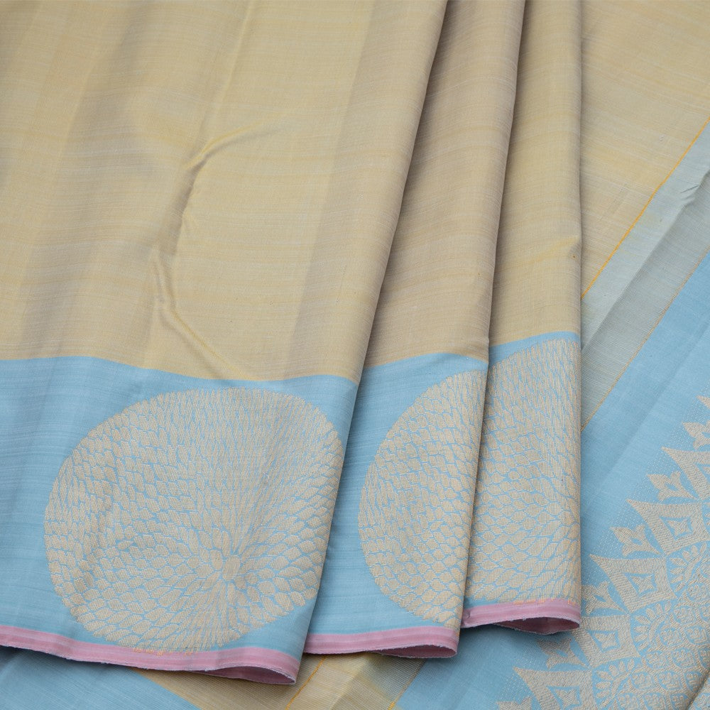 Fenugreek Shaded Silk Saree With Blue Border
