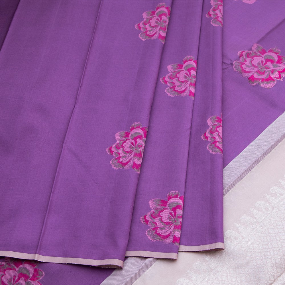 Purple Silk Saree With Tricoloured Marigold Motifs