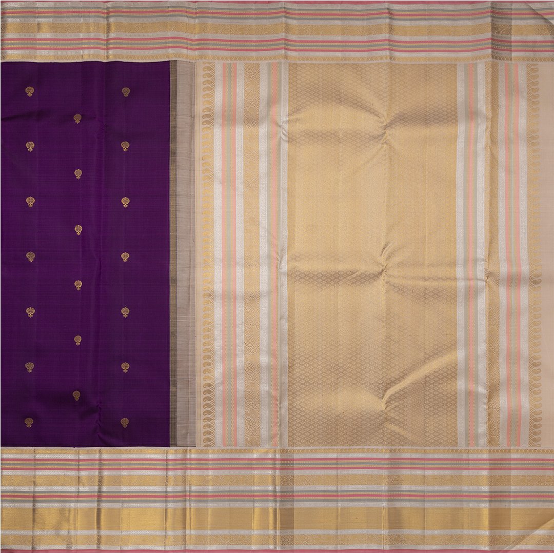 Purple Silk Saree With Multi Colour Zari Border