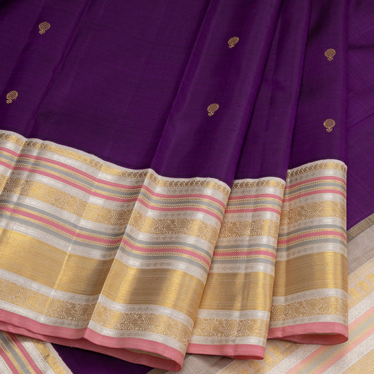 Purple Silk Saree With Multi Colour Zari Border
