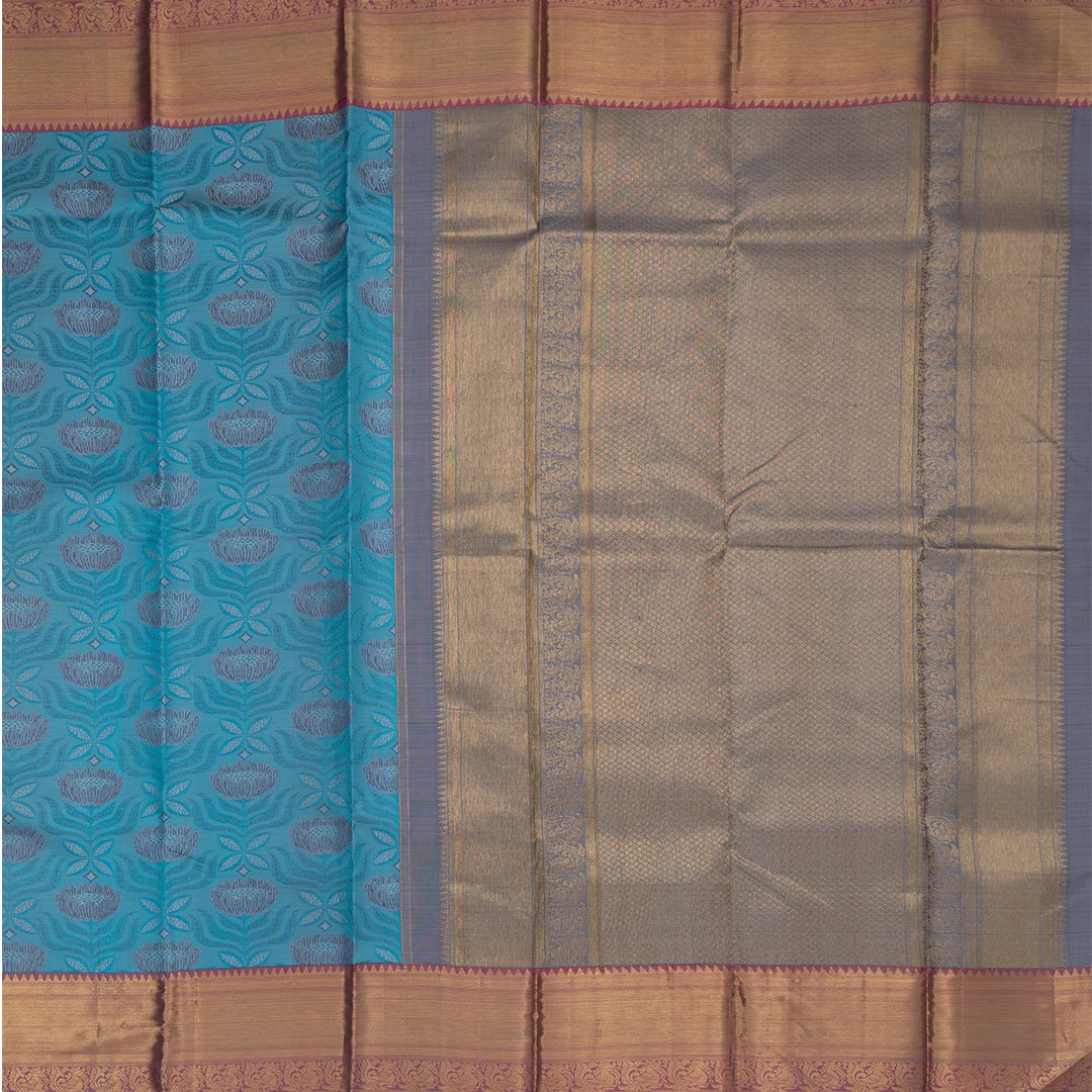 Flowers By The Water Inspired Silk Saree With Kanchi Border