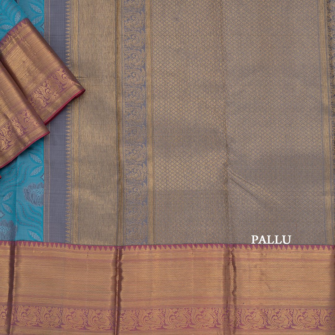 Flowers By The Water Inspired Silk Saree With Kanchi Border