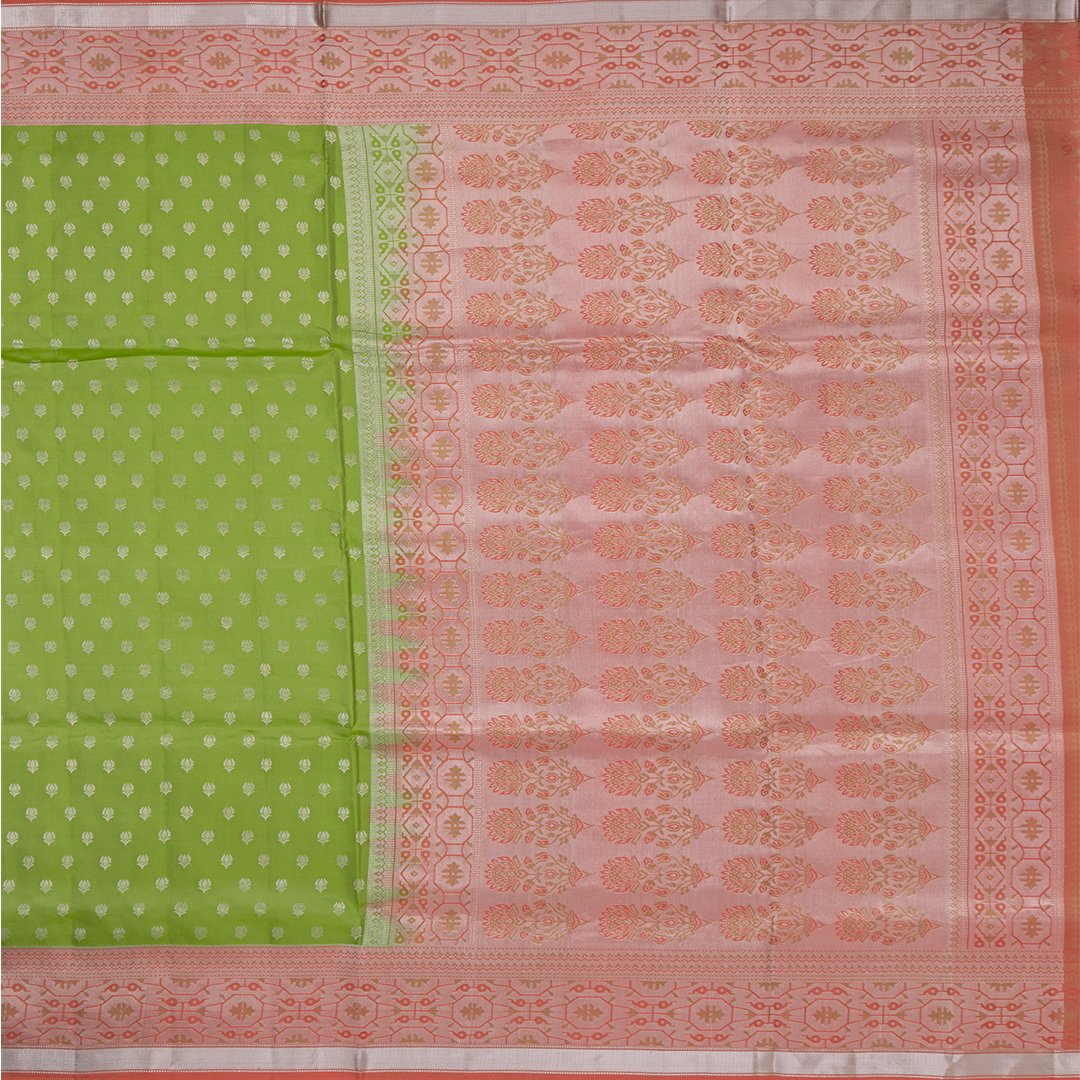 Green Soft Silk Saree With Silver Zari And Pink Border
